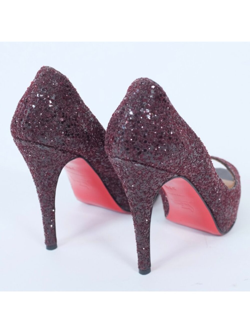 Christian Louboutin 37.5 US 7.5 Shoes Pumps Open Toe Platform Glitter Wine - Picture 6 of 8